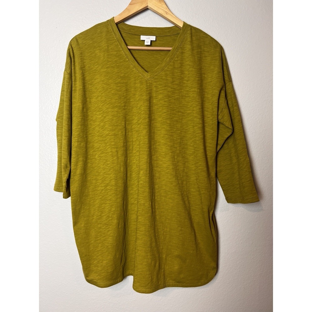 J. Jill Tunic Shirt Women's S Green Linen Button Back Long Avocado Lagenlook